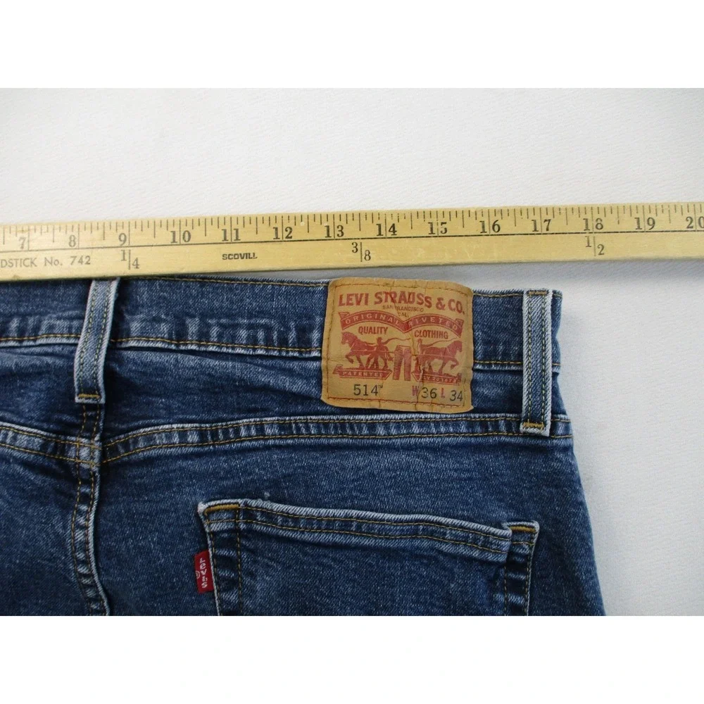 Levi's 514 Straight Fit Jeans Mens 36x34 Blue Dark Wash Stretch Denim Pant